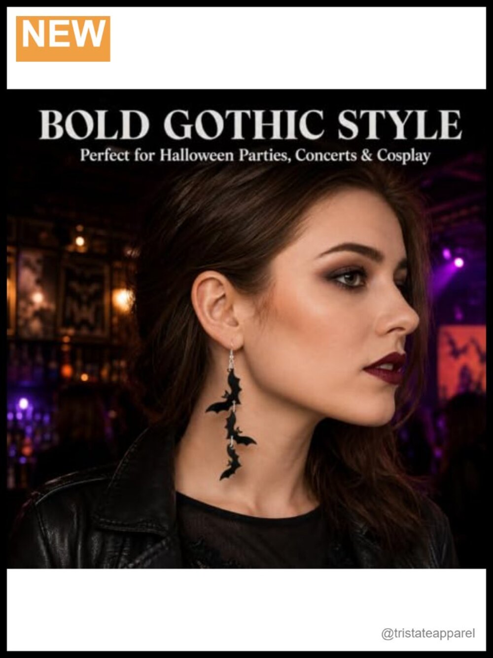 Bat Earrings Acrylic Gothic Dangle Halloween Costume Jewelry - Picture 6 of 6